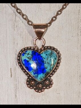Stunning Blue Azurite Heart Pendant Necklace